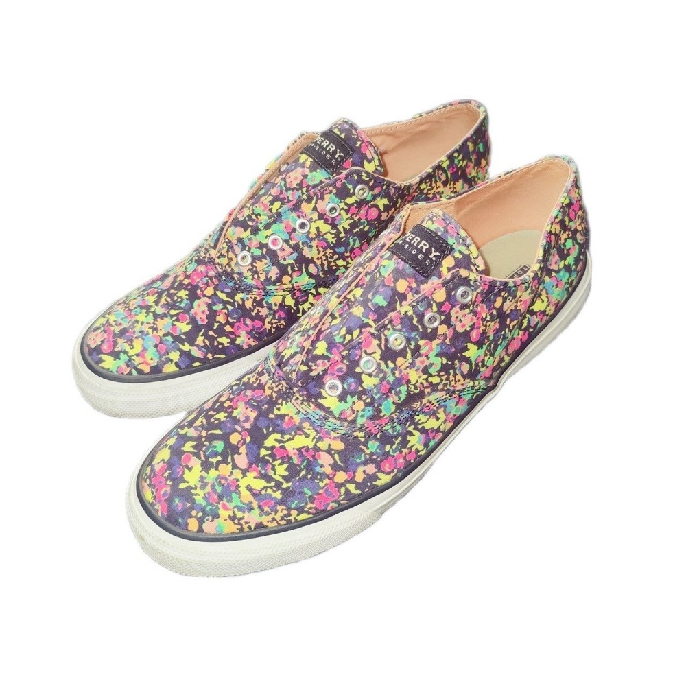 Sperry Top-Sider Cameron Neon Canvas Floral Print Boat Shoes Women's Size 10